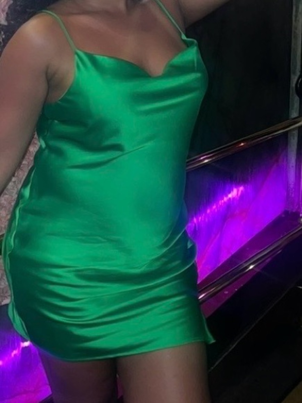 RENEE C Satin Cowl Neck Mini Dress in Green